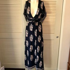 Blue print maxi dress with long slit